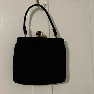 Vintage bags by Edwardo black cloth purse with goldtone and black ball clasp